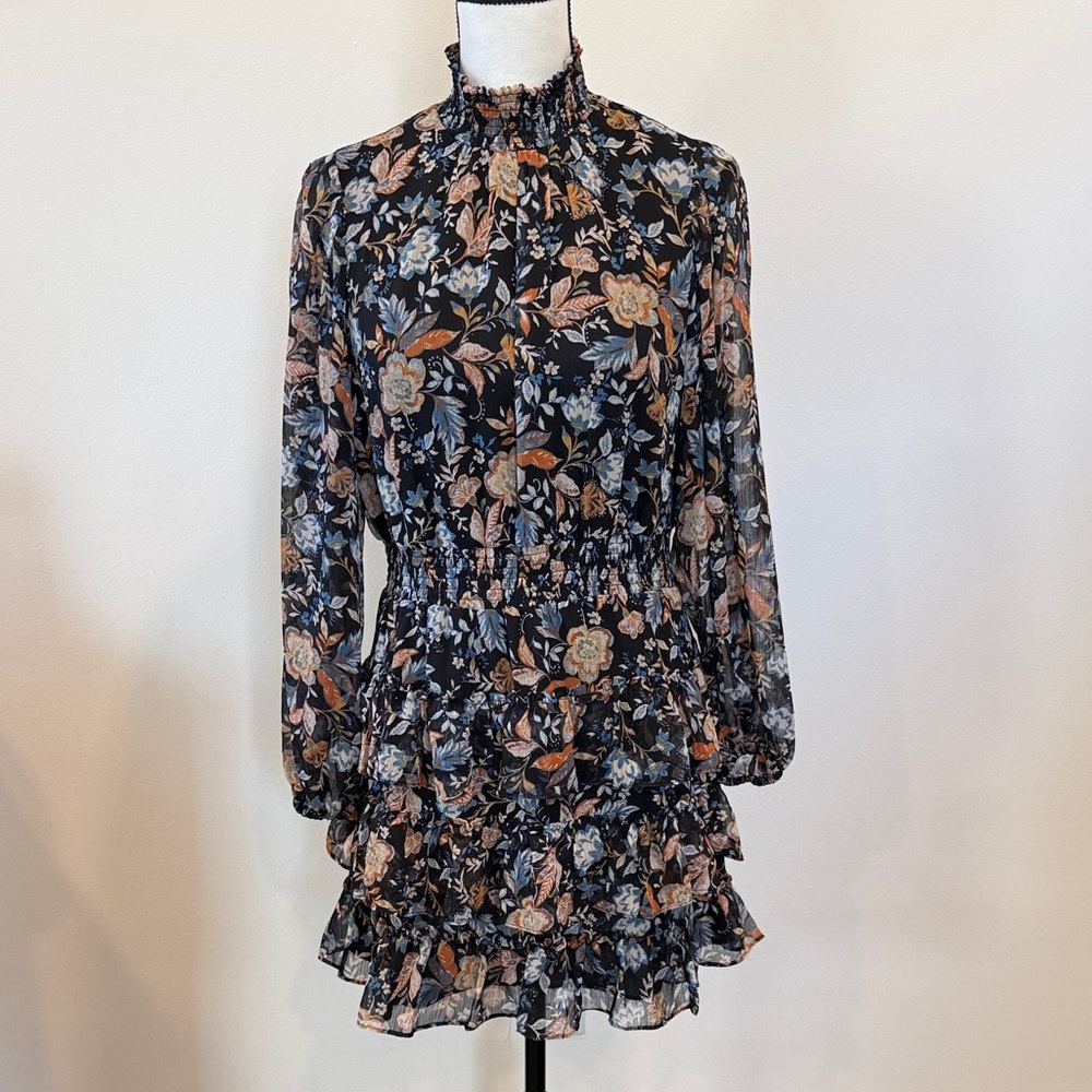 Express Long Sheer Sleeve Ruffled Floral Dress Size Medium - Picture 1 of 14